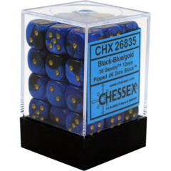 Chessex Dice CHX 26835 Gemini 12mm D6 Black-Blue w/ Gold Set of 36