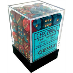 Chessex Dice CHX 26862 Gemini 12mm D6 Red-Teal w/ Gold Set of 36