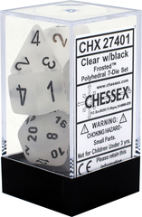 Chessex Dice CHX 27401 Frosted Polyhedral Clear w/ Black Set of 7