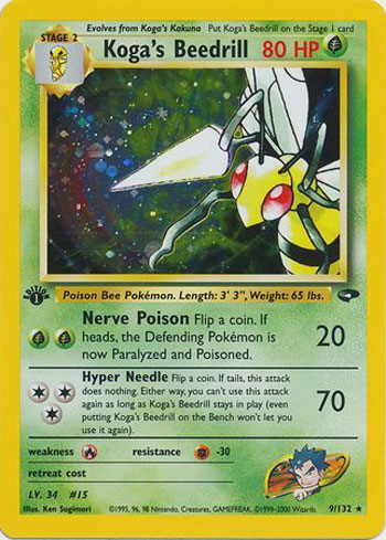 Kogas Beedrill - 9/132 - Holo Rare - 1st Edition