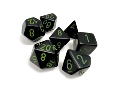 Chessex Dice CHX 25458 Opaque Black/Green Polyhedral Set of 7