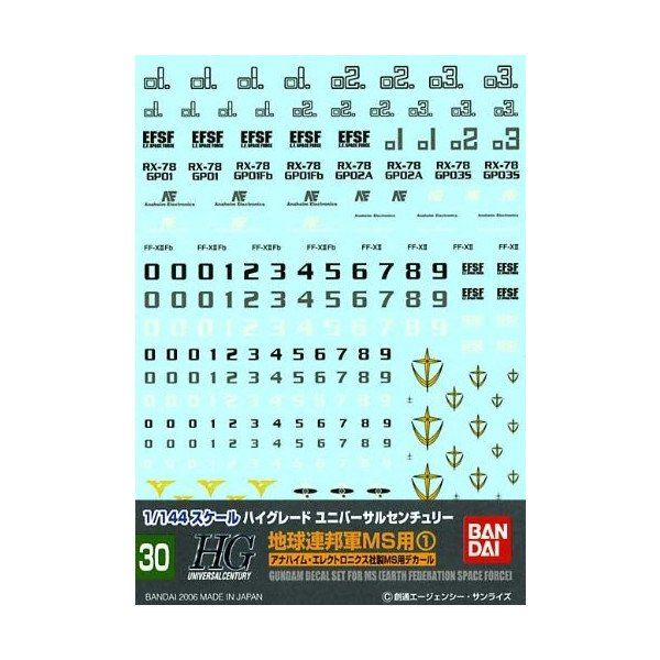 Gundam Decal - HG Universal Century Earth Federation Space Force #30