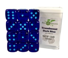 Role 4 Initiative - Translucent Dark Blue/Light Blue 18mm 12D6 Pips Dice