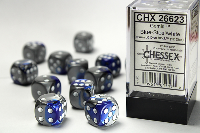 Chessex - Gemini Blue-Steel/White 12D6 - CHX26623