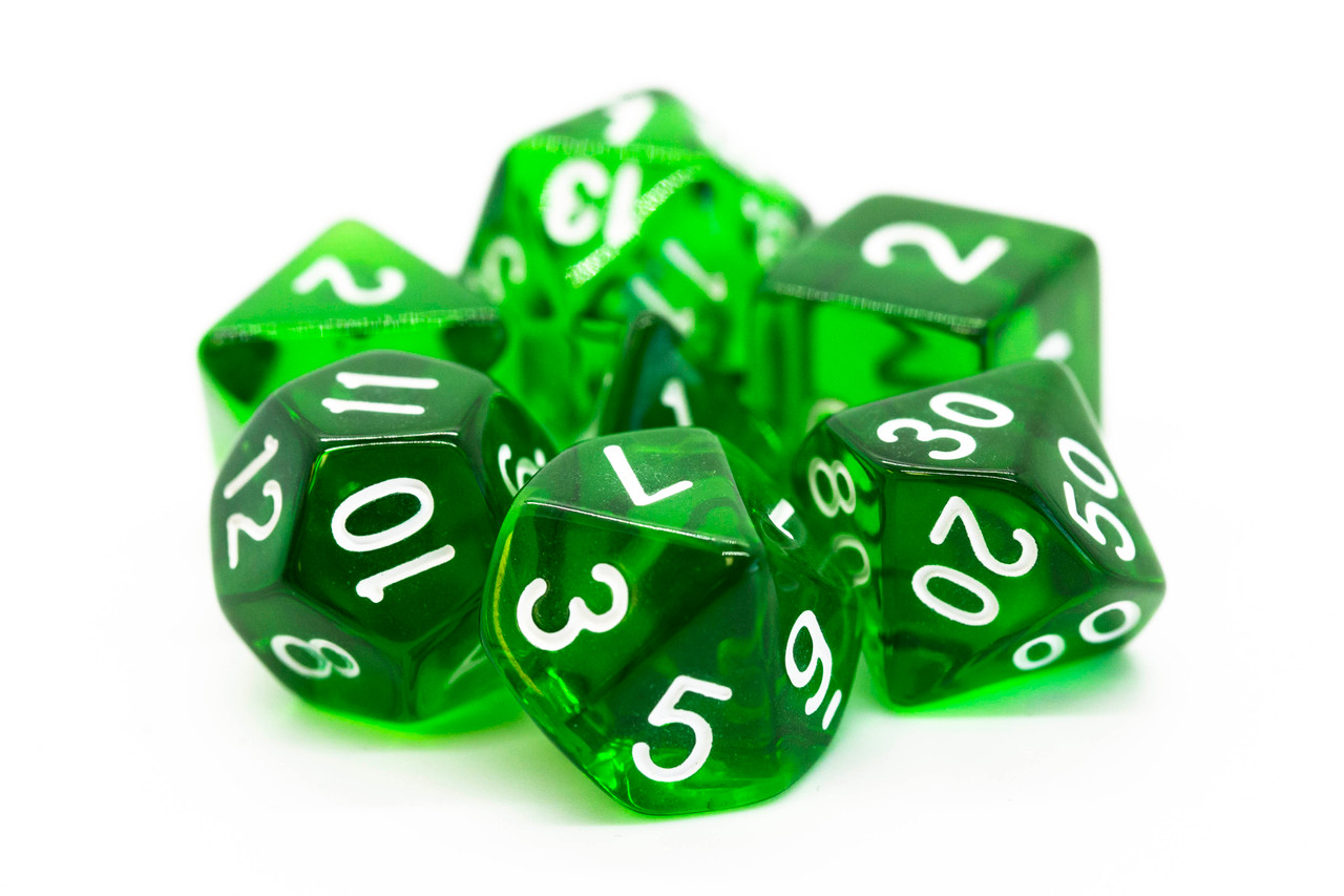 7 Piece RPG Dice Set: Translucent Green