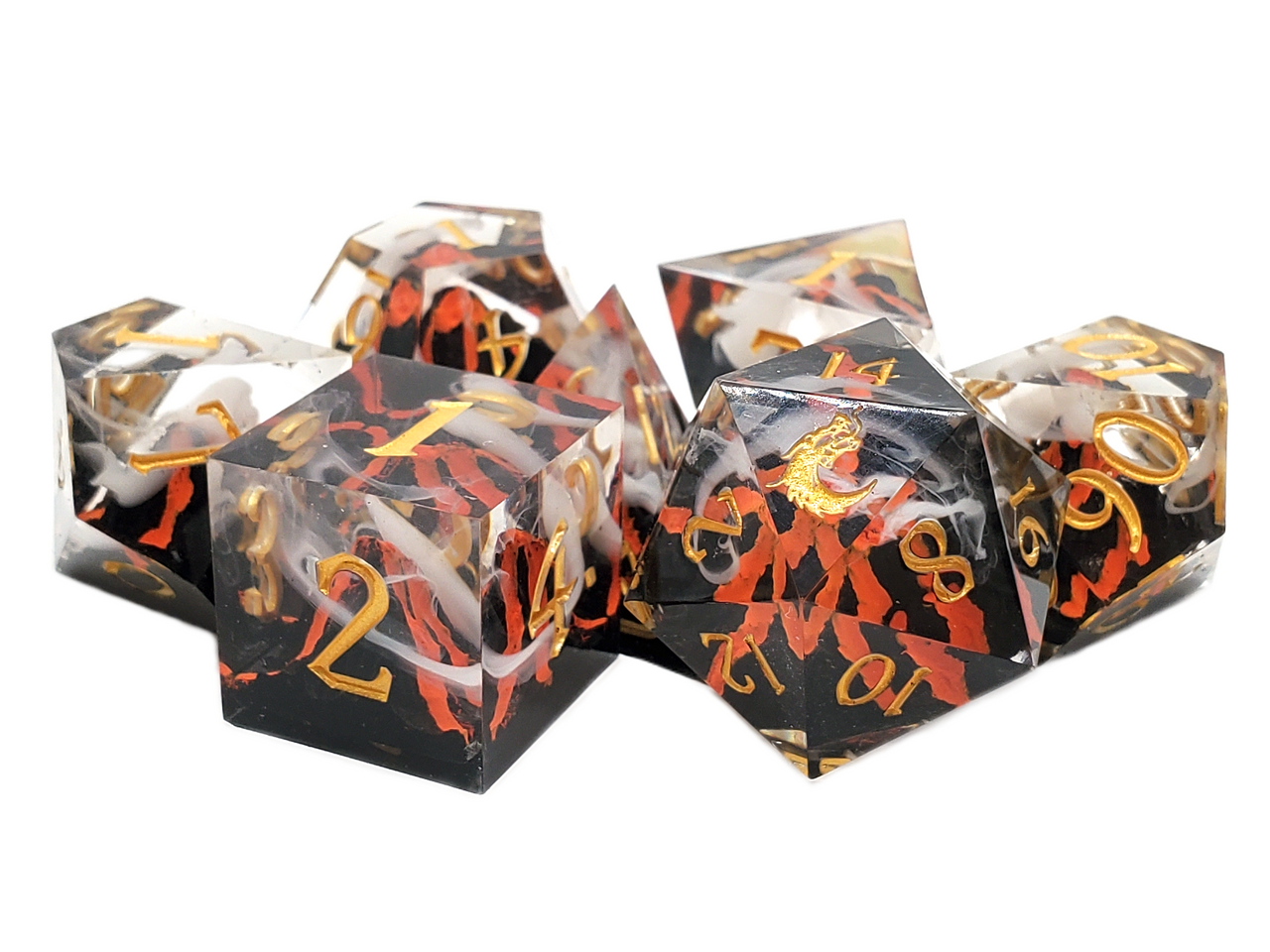 Sharp Edged 7-Piece Dice Set - Lava Flow Red