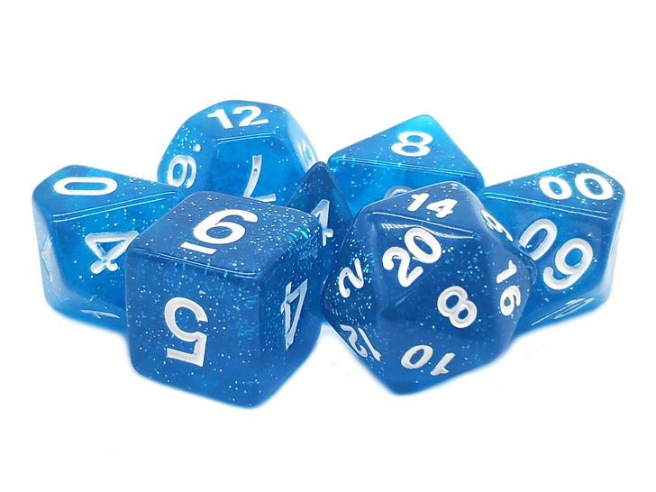 7 Piece RPG Dice Set: Sparkle - Translucent Blue