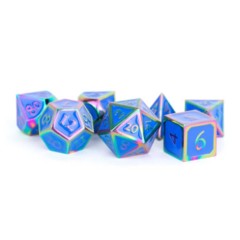 16mm Metal Polyhedral Dice Set: Rainbow with Blue Enamel