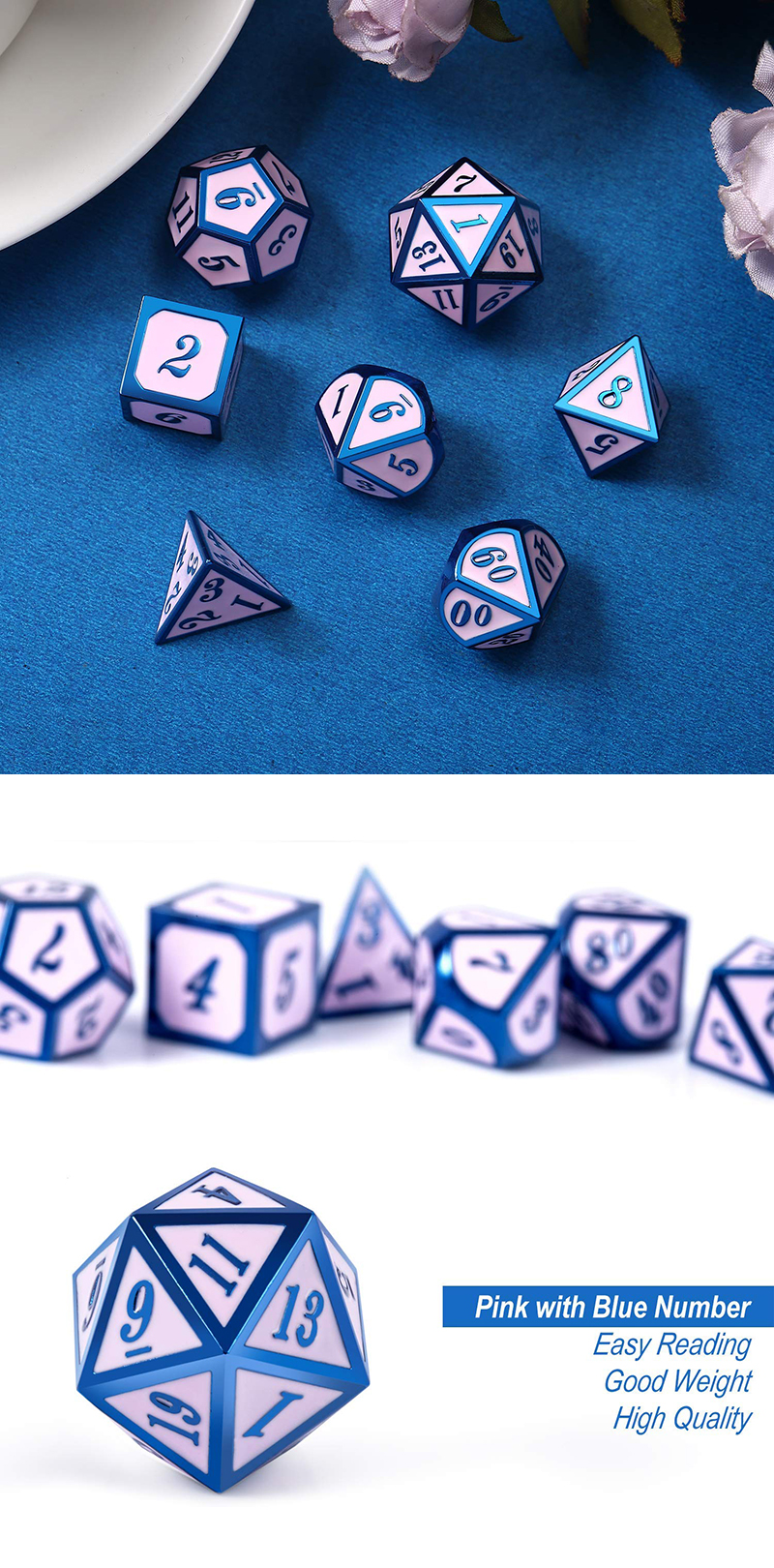 DAD541 - Metal & Enamel Dice Set - Pink & Blue