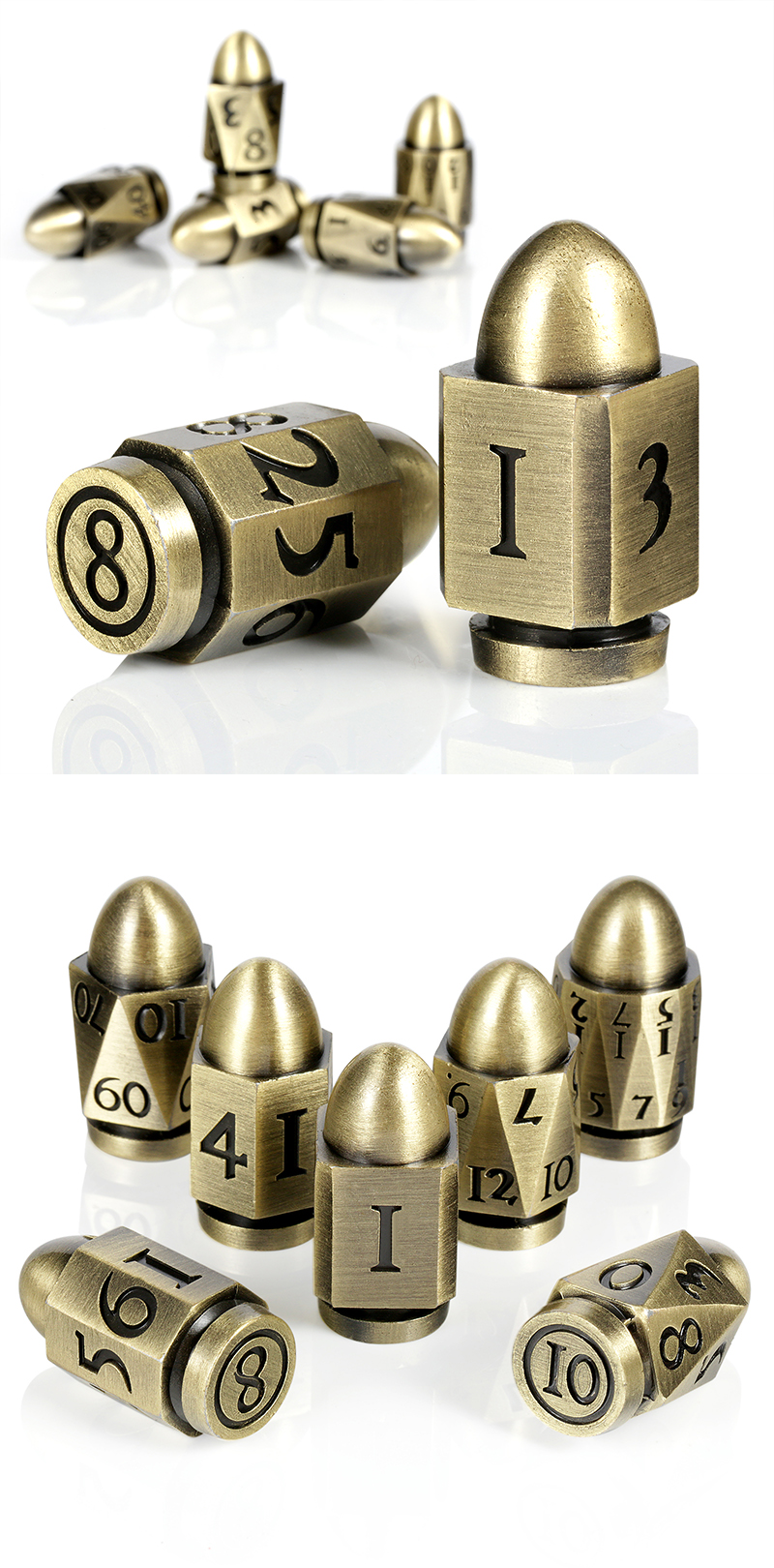 DAD694 - Metal & Enamel Dice Set - Bullet - Brass