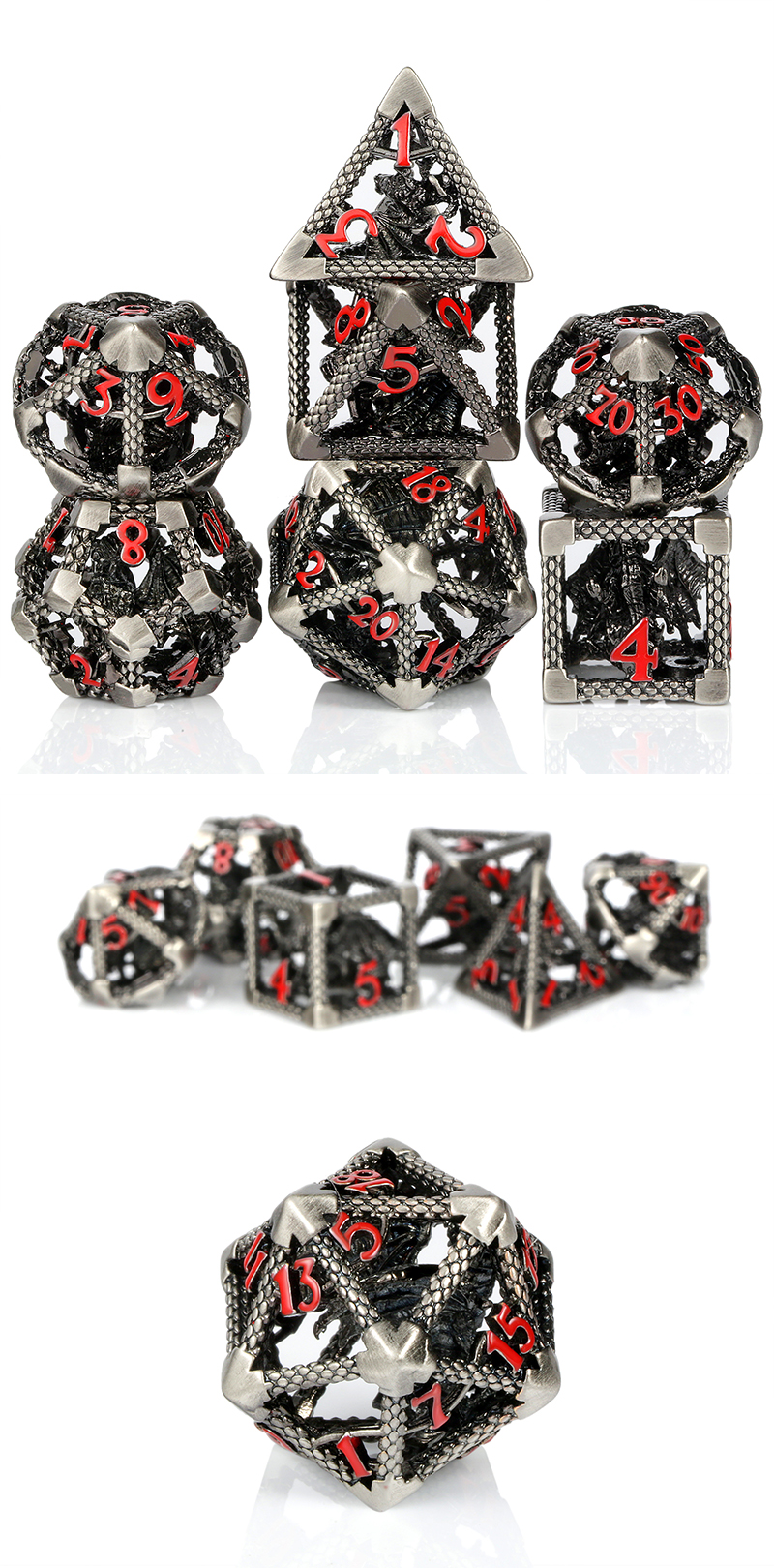 DAD690 - Hollow Dice Set - Dragon Cage - Gunmetal & Red