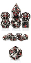 DAD690 - Hollow Dice Set - Dragon Cage - Gunmetal & Red