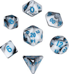 Mini Polyhedral Dice Set - Marble w/ Blue Ink