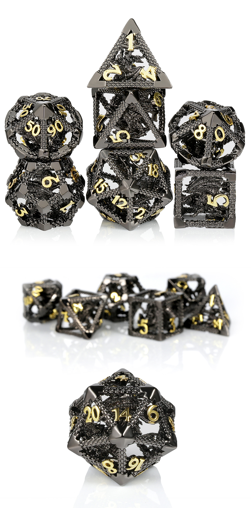 DAD689 - Hollow Dice Set - Dragon Cage - Black & Gold