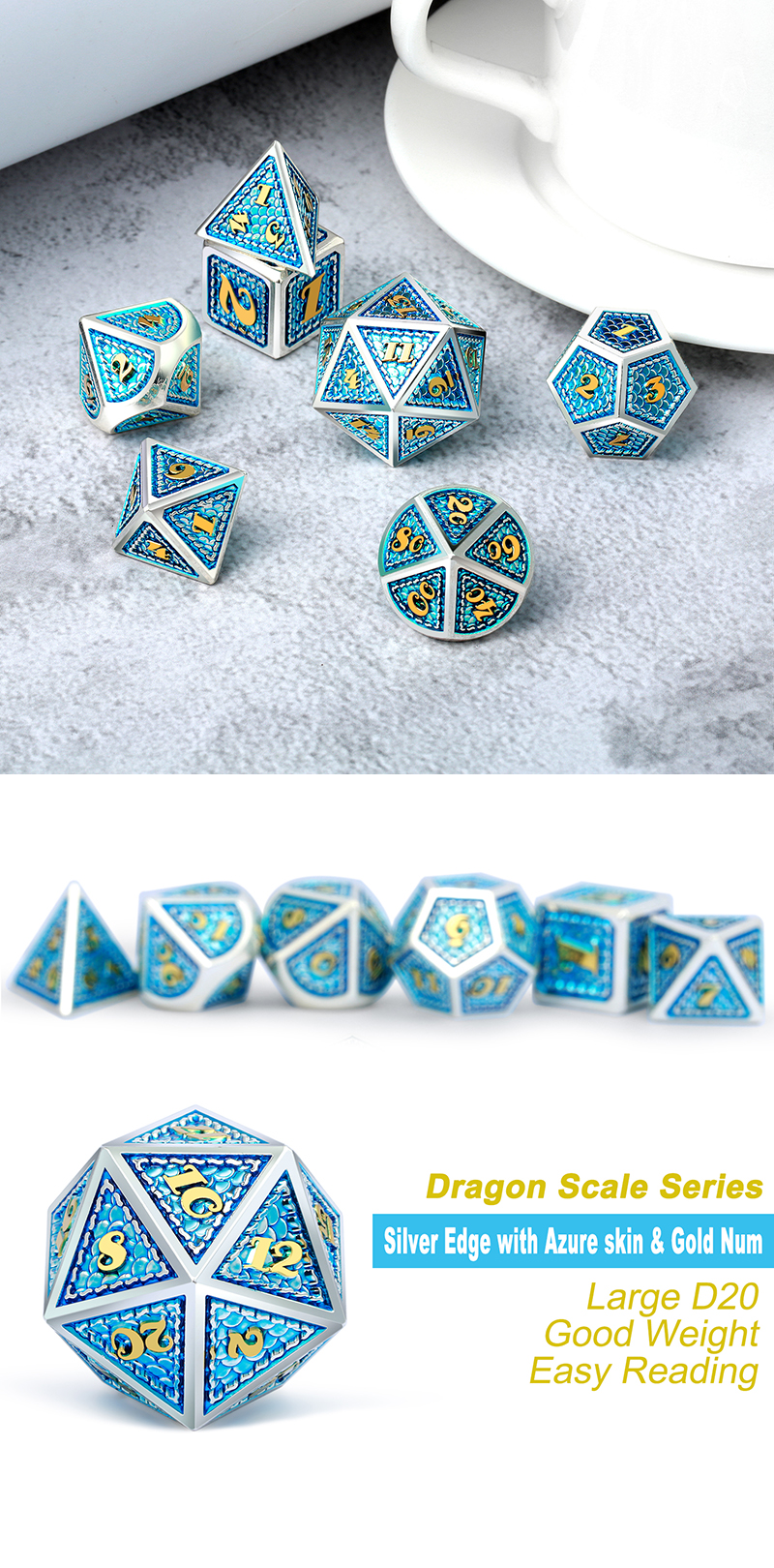 DAD590 - Metal & Enamel Dice Set - Poseidon