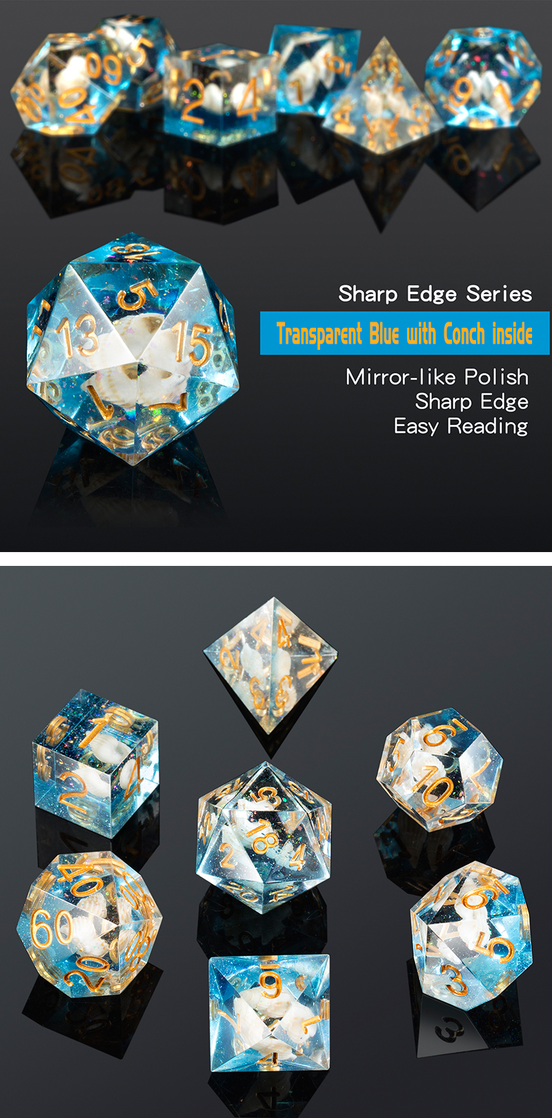 DAD635 - Sharp Edge Dice Set (7pcs) Seashell
