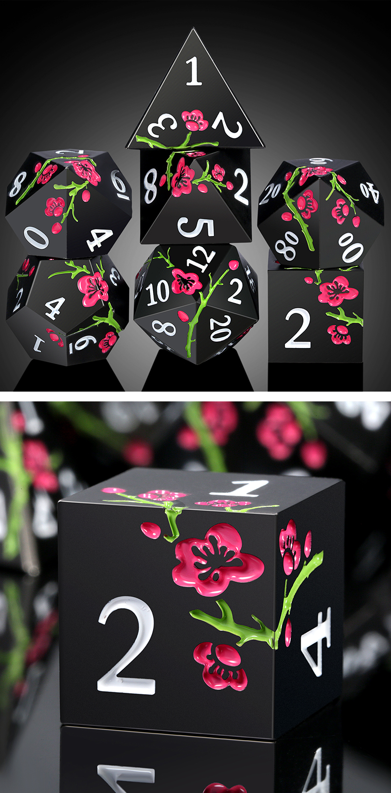 DAD654 - Metal & Enamel Dice Set - Sakura - Black