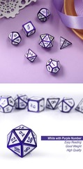 DAD542 - Metal & Enamel Dice Set - White & Purple