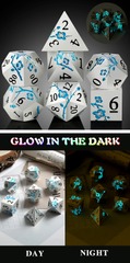 DAD715 - Metal & Enamel Dice Set - Sakura - Silver & Sky - Glow