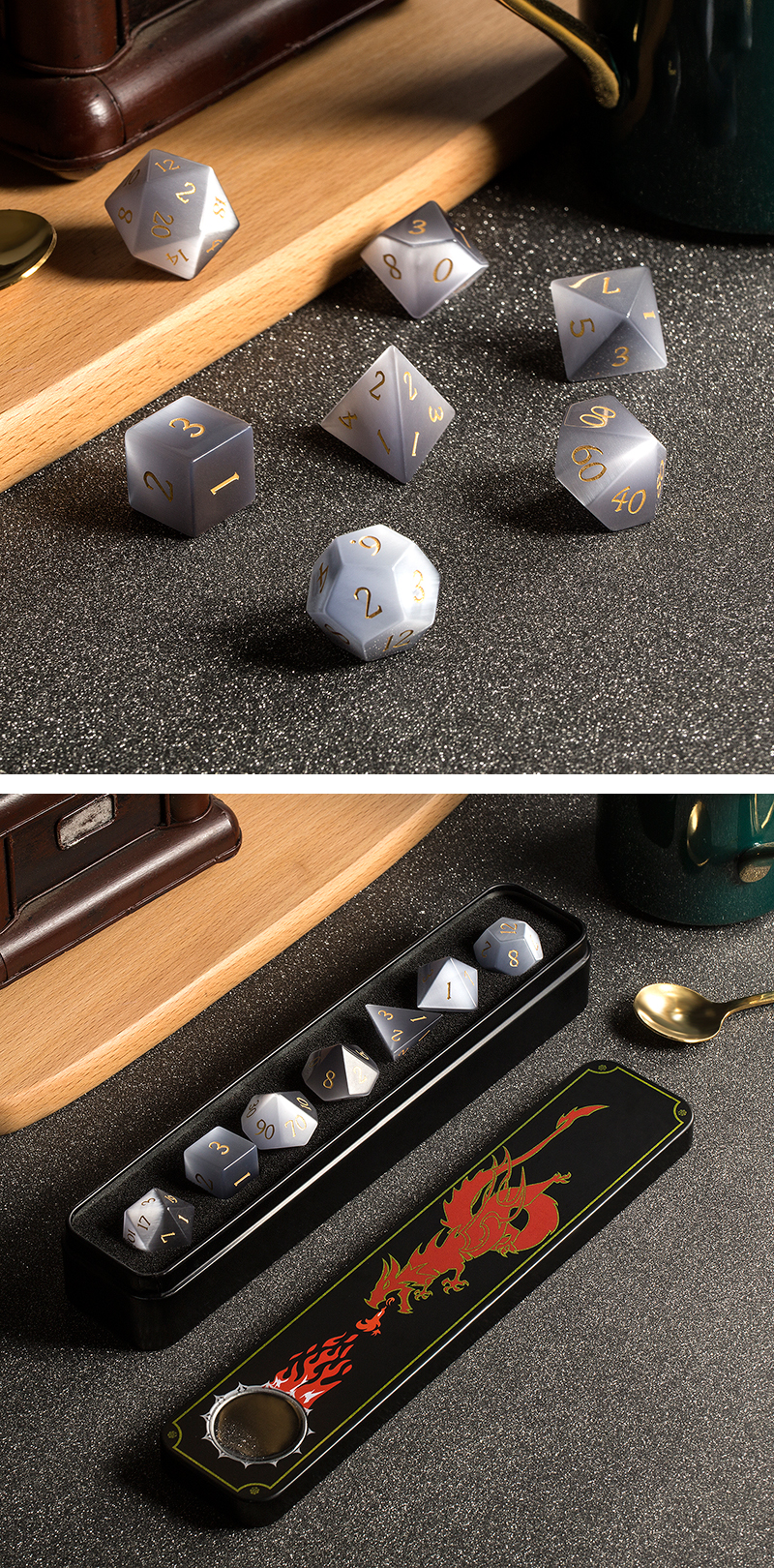 DAD811 - Gemstone Dice Set (7pc) Grey Cats Eye