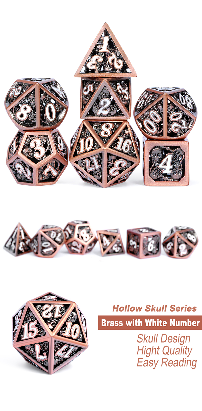 DAD616 - Hollow Dice Set (7pc) Skull - Copper & White