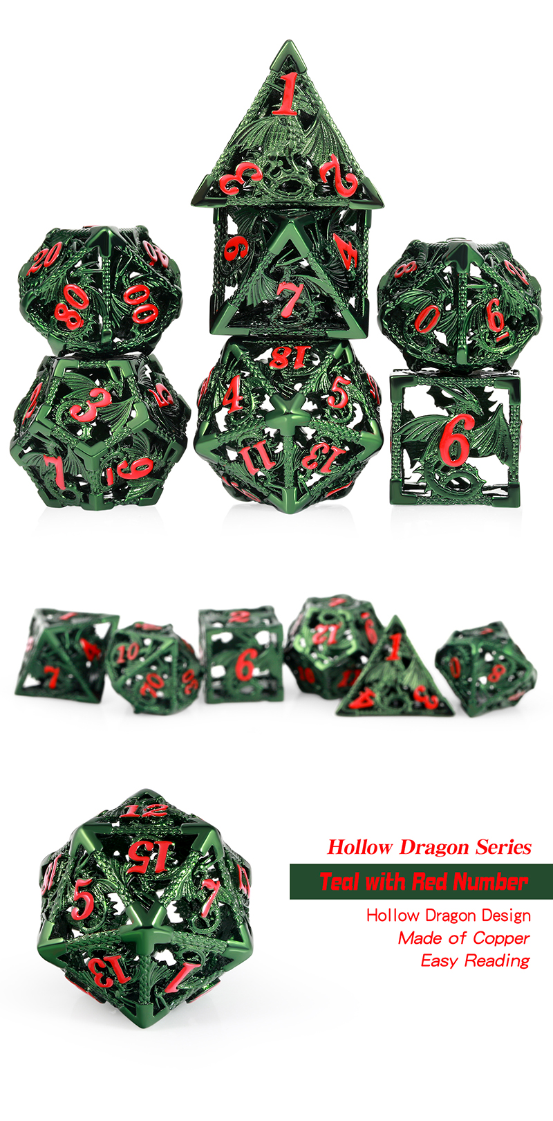DAD618 - Hollow Dice Set (7pc) Dragon - Green & Red