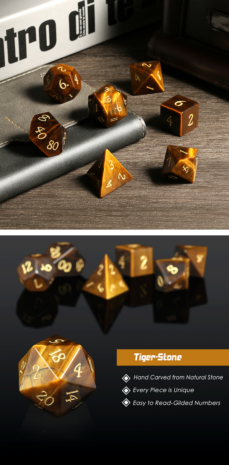 DAD815 - Gemstone Dice Set - Tigers Eye