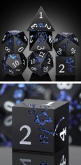 DAD709 - Metal & Enamel Dice Set - Sakura - Black & Blue