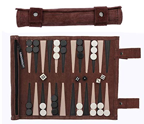 Leather Travel Backgammon Set - Brown