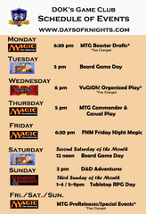 DOK's Game Club Weekly Schedule