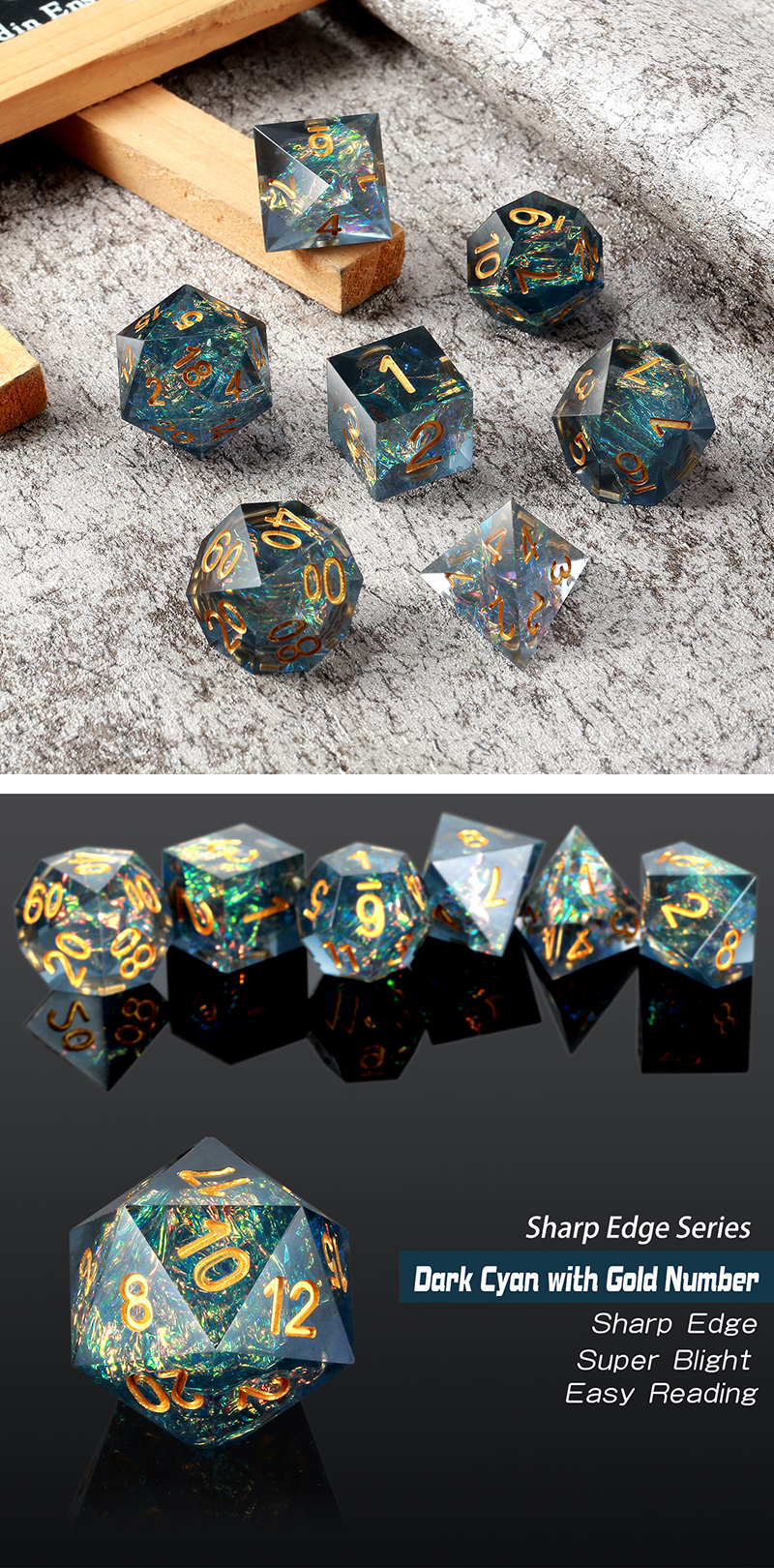 DAD602 - Sharp Edge Dice Set (7pc) Peacock