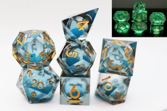 Sharp Edge Glow in the Dark Liquid Core RPG Dice Set - Blue Specter