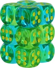 36 Plasma Green - Teal/Orange Gemini 12mm D6 Dice Block - CHX26870