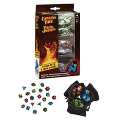 Campaign Dice 3 Sets Jewel Toned Gold Glitter Blue Green Ruby w/3 Dice Bags