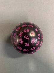 50MM - D100 HECTOHEDRON One-Hundred-Sided Die - Black w/ Purple Numbers