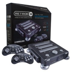 SNES/ NES/ Genesis RetroN 3 Gaming Console (Charcoal Gray) - Hyperkin Bundle w/ 2 Wireless Controllers & $20 Gift Card