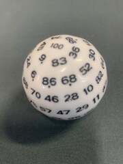 50MM - D100 HECTOHEDRON One-Hundred-Sided Die - White Die W/ Black Numbers