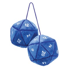 Fuzzy Dice! 20-sided Plush Dice Dangler - BLUE