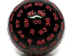 50MM - D100 HECTOHEDRON One-Hundred-Sided Die - Black w/ Red Numbers