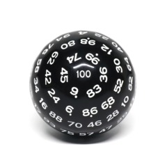 50MM - D100 HECTOHEDRON One-Hundred-Sided Die - Black Die W/ White Numbers