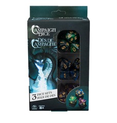 Campaign Dice 3 Sets Jewel Toned Gold Glitter Blue Green Purple 21 Dice w/ Bag
