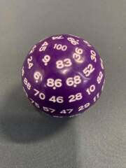 50MM - D100 HECTOHEDRON One-Hundred-Sided Die - Purple Die W/ White Numbers