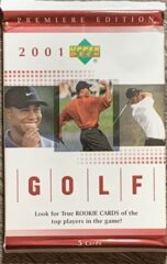 2001 Upper Deck PGA Golf Trading Cards Premier Edition - Red Pack (5 Cards / 1 Tiger RC )