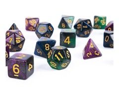 Campaign Dice 3 Sets Jewel Toned Gold Glitter Blue Green Purple 21 Dice w/ Bag