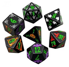 7 Piece Polyhedral Dice Set - Deluxe Halloween Patterned  in Storage Box