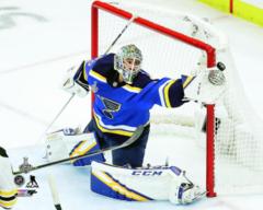 Jordan Binnington Game 3 of the 2019 Stanley CupFinals - Top Loaded 8x10 Photo - aawj074