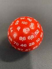 50MM - D100 HECTOHEDRON One-Hundred-Sided Die - Red Die W/ White Numbers