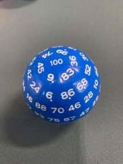 50MM - D100 HECTOHEDRON One-Hundred-Sided Die - Blue Die w/ White Numbers