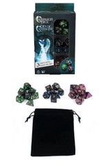 Campaign Dice 3 Sets Jewel Toned Gold Glitter Blue Green Purple 21 Dice w/ Bag