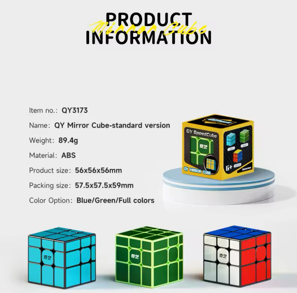 Rubiks QY Speedcube 3x3 Mirror Cube Classic Black